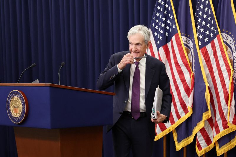 U.S. Federal Reserve Chair Jerome Powell departs following his final press conference following a two-day meeting of the Federal Open Market Committee (FOMC), at the U.S. Federal Reserve in Washington, D.C., U.S., April 29, 2026. REUTERS/Kevin Lamarque