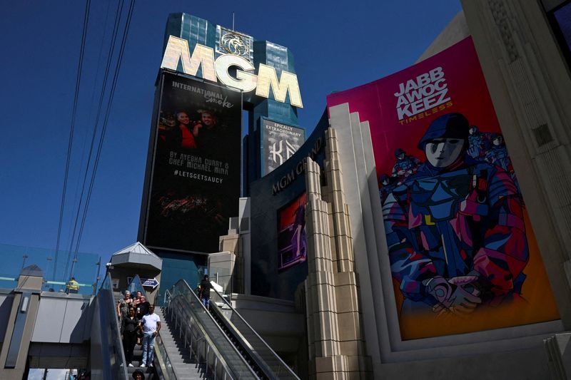 FILE PHOTO: An exterior view of MGM Grand hotel and casino, after MGM Resorts shut down some computer systems due to a cyber attack in Las Vegas, Nevada, U.S., September 13, 2023. REUTERS/Bridget Bennett/File Photo