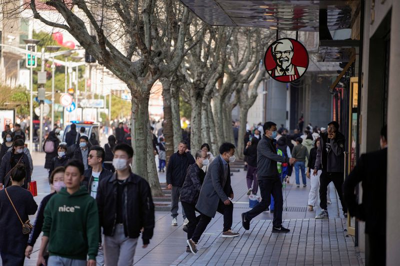FILE PHOTO: People walk past a KFC restaurant in Shanghai, China, March 14, 2023. REUTERS/Aly Song/File Photo