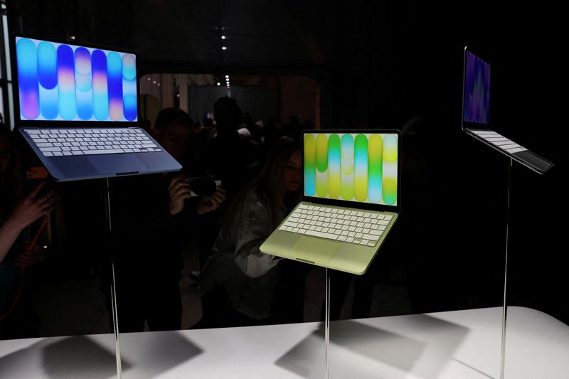 FILE PHOTO: Apple's new entry-level Mac laptop, the MacBook Neo is on display during an event in New York City, U.S., March 4, 2026. REUTERS/Shannon Stapleton/File Photo