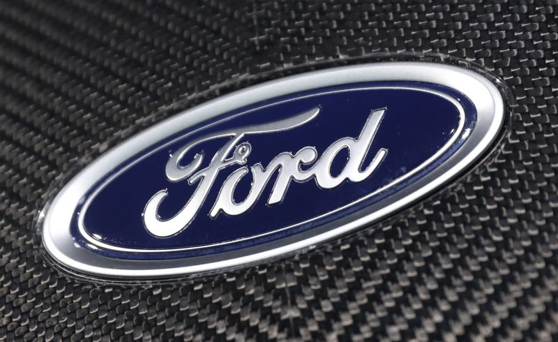 The Ford logo is seen on a vehicle at the New York Auto Show in the Manhattan borough of New York City, New York, U.S., March 29, 2018. REUTERS/Shannon Stapleton