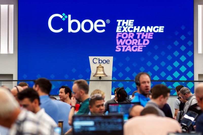 A logo for CBOE (Chicago Board Options Exchange) Global Markets is displayed at their headquarters in Chicago, Illinois, U.S., April 11, 2024. REUTERS/Jim Vondruska