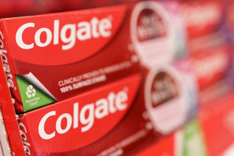 Colgate products are displayed on a shelf in a supermarket in Sarajevo, Bosnia and Herzegovina, October 29, 2024. REUTERS/Dado Ruvic
