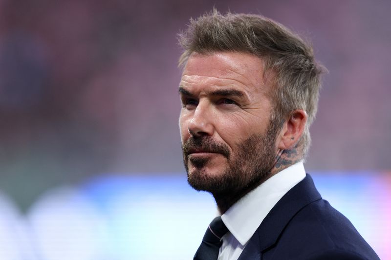 Apr 4, 2026; Miami, Florida, USA; Inter Miami CF owner David Beckham looks on prior to the game against Austin FC at Nu Stadium. Mandatory Credit: Nathan Ray Seebeck-Imagn Images