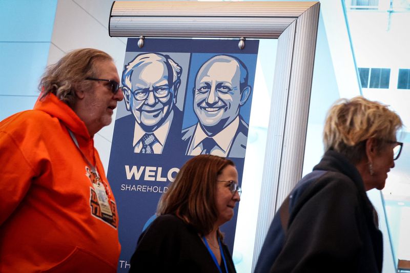 Shareholders arrive to attend the Berkshire Hathaway Inc annual shareholders' meeting, the conglomerate's first since Warren Buffett stepped down after 60 years as chief executive and was succeeded by Greg Abel, in Omaha, Nebraska, U.S., May 1, 2026. REUTERS/Brendan McDermid