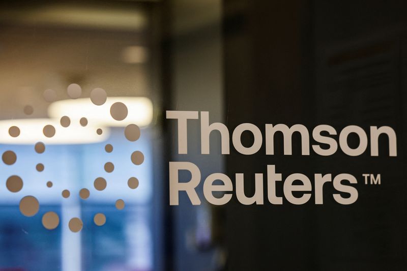 The Thomson Reuters logo is displayed on the company's building in Times Square, New York City, U.S., August 6, 2025. REUTERS/Jeenah Moon