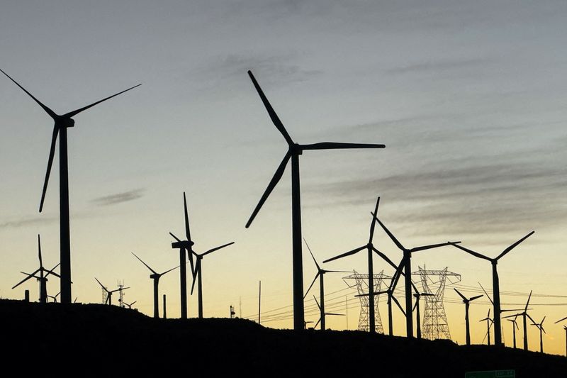 Wind turbines are shown in Palm Springs, California, U.S., October 12, 2024. REUTERS/Mike Blake