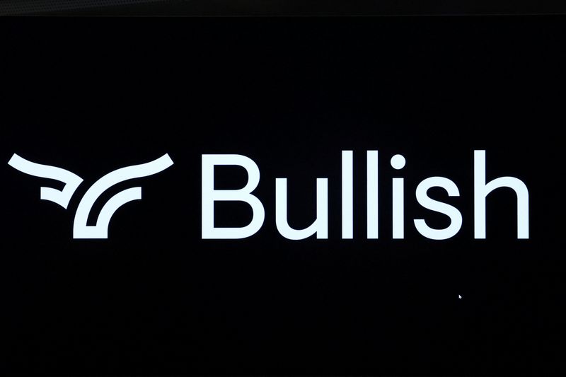 The logo for Bullish, a cryptocurrency exchange operator, is displayed during the company's IPO at the New York Stock Exchange (NYSE) in New York City, U.S., August 13, 2025.  REUTERS/Brendan McDermid/File Photo