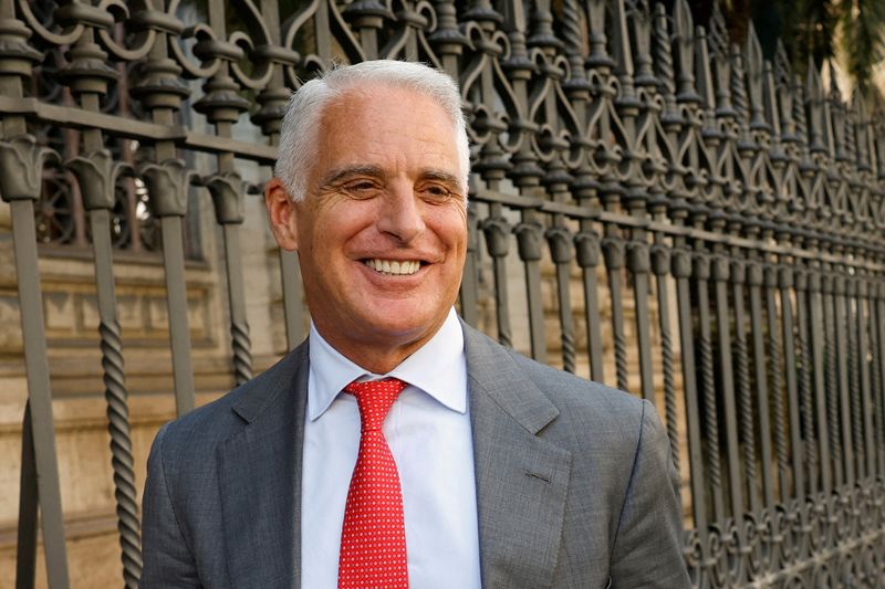 FILE PHOTO: UniCredit CEO Andrea Orcel leaves after attending the presentation of the Bank of Italy's annual report, in Rome, Italy May 30, 2025. REUTERS/Remo Casilli/File Photo