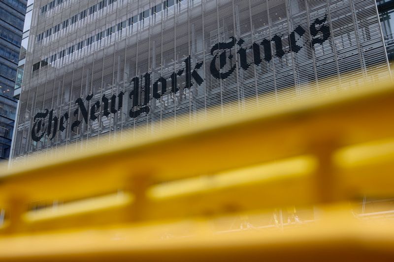 FILE PHOTO: The New York Times building in Manhattan, New York City, U.S., September 16, 2025. REUTERS/Kylie Cooper/File Photo