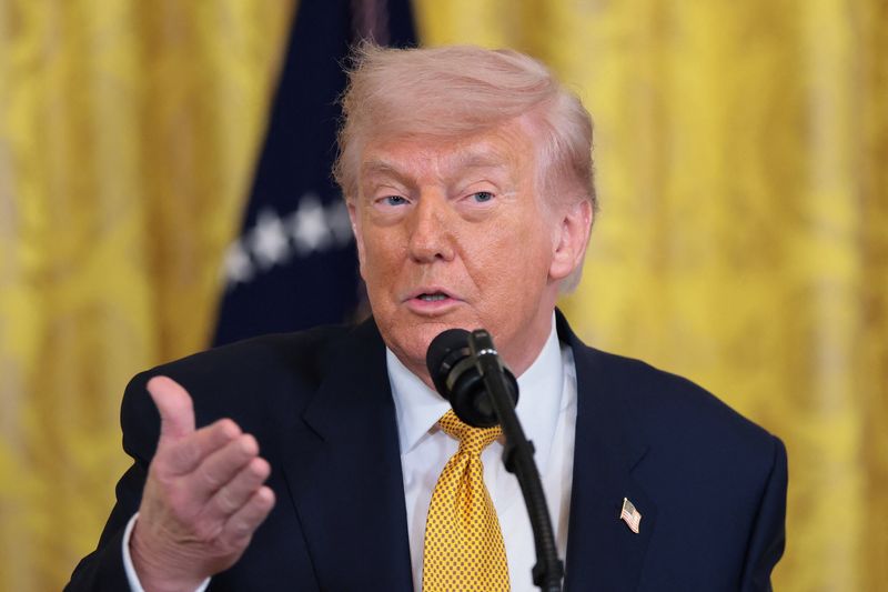 U.S. President Donald Trump speaks during an event to mark Military Mother's Day, in the East Room at the White House in Washington, D.C., U.S., May 6, 2026. REUTERS/Kylie Cooper
