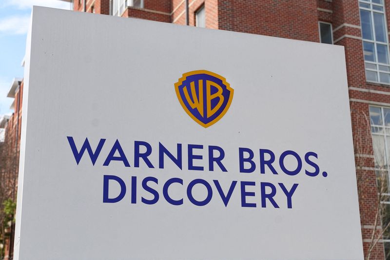 FILE PHOTO: A sign for the Warner Brothers Discovery Techwood Turner Broadcasting campus in Atlanta, Georgia, U.S. March 18, 2026. REUTERS/Megan Varner/File Photo