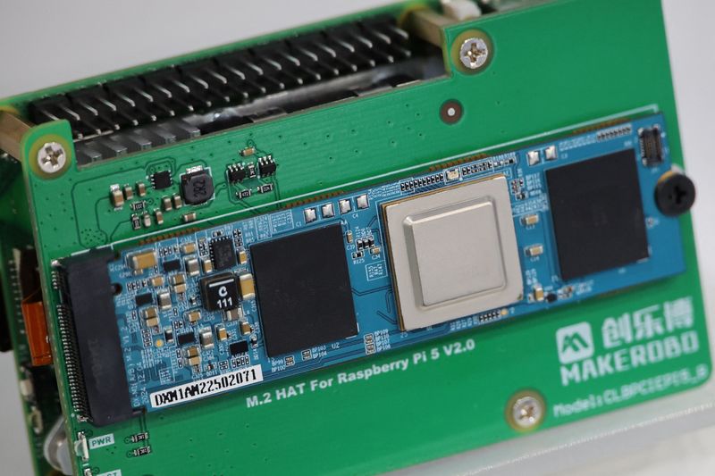 DEEPX's DX-M1 AI chip on display at the 2025 Korea Tech Festival in Seoul, South Korea, December 4, 2025.   REUTERS/Kim Hong-Ji