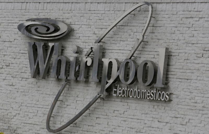 FILE PHOTO: The Whirlpool logo is seen at the company's plant in Apodaca, Monterrey, Mexico January 27, 2017. REUTERS/Daniel Becerril/File Photo