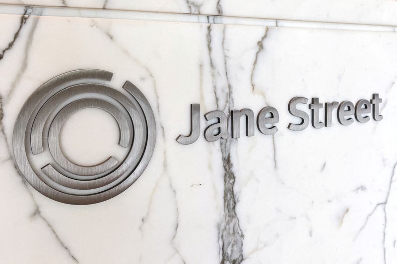 FILE PHOTO: Trading firm Jane Street's logo is displayed in New York City, U.S., July 14, 2025. REUTERS/Kylie Cooper/File Photo