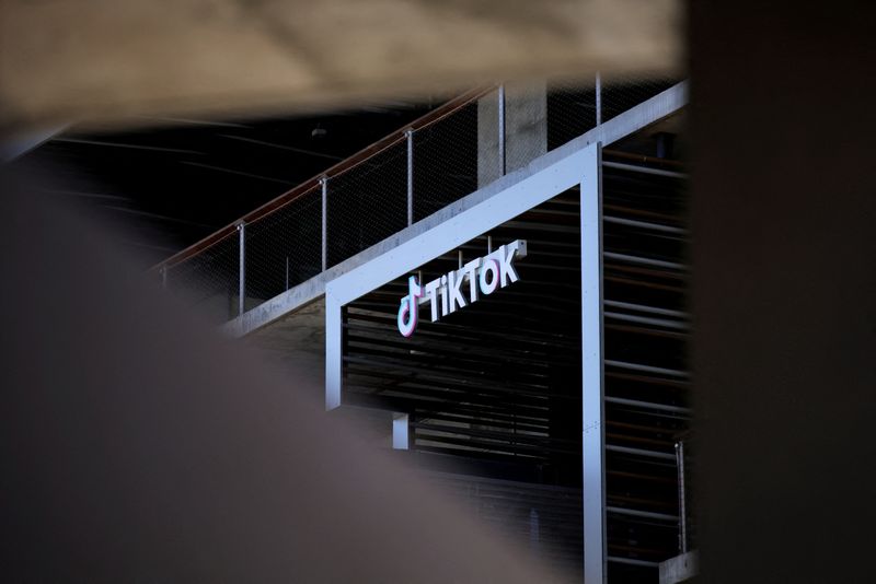 The logo of TikTok is displayed on the company offices in Culver City, California, U.S., April 2, 2025. REUTERS/Daniel Cole