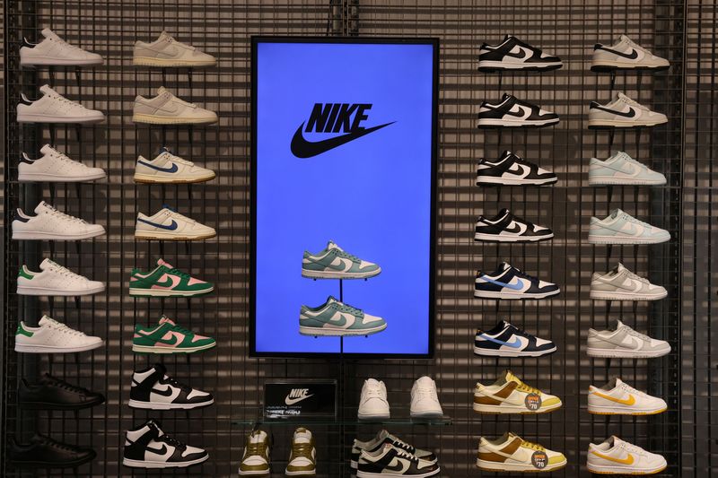 Nike sneakers are seen on display at a store in Westfield Stratford City, London, Britain, July 30. REUTERS/Mina Kim/File Photo
