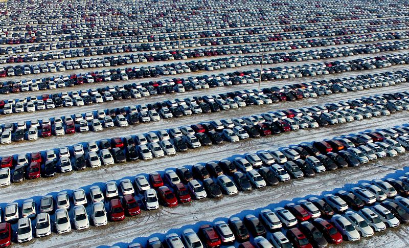 New cars are seen at a parking lot in Shenyang, Liaoning province, China, January 16, 2017. REUTERS/Stringer