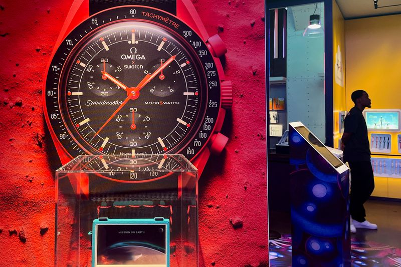 A customer browses at Swatch's store in Times Square in New York City, U.S. August 19, 2025.  REUTERS/Sami Marshak