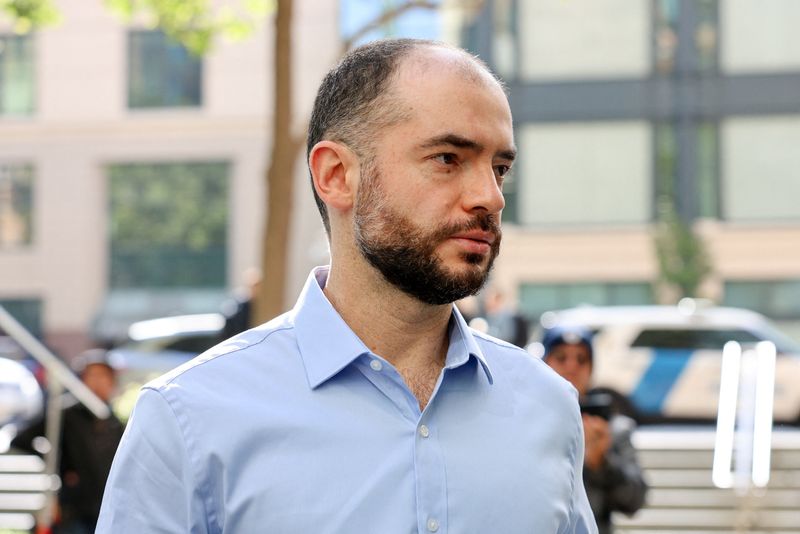 OpenAI co-founder Ilya Sutskever walks outside a U.S. federal courthouse as the trial in Elon Musk's lawsuit over OpenAI's for-profit conversion continues, in Oakland, California, U.S., May 11, 2026. REUTERS/Manuel Orbegozo
