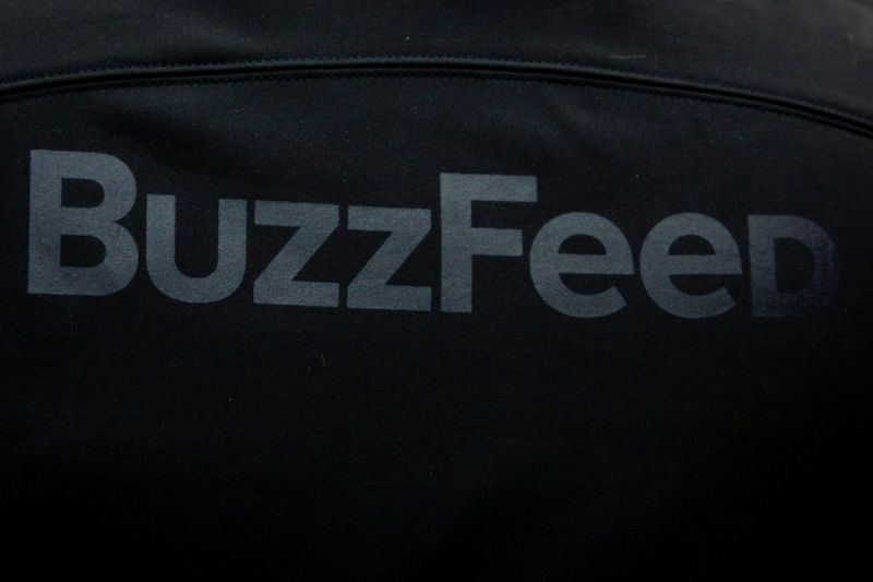 A BuzzFeed sign is seen during the company's debut outside the Nasdaq Market in Times Square in New York City, U.S., December 6, 2021.  REUTERS/Brendan McDermid