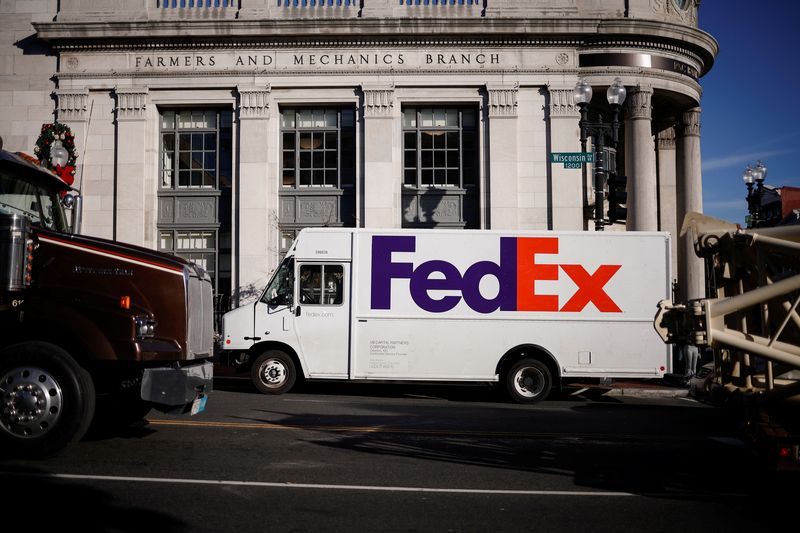 A FedEx delivery truck is pictured in the Georgetown neighborhood of Washington, U.S., November 26, 2024. REUTERS/Benoit Tessier