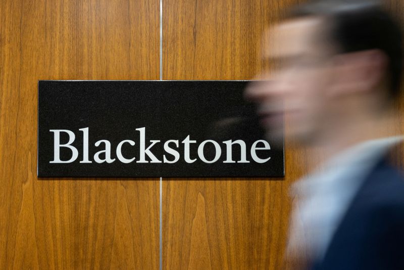 FILE PHOTO: Signage is seen at the Blackstone Group headquarters in New York City, U.S., January 18, 2023. REUTERS/Jeenah Moon/File Photo