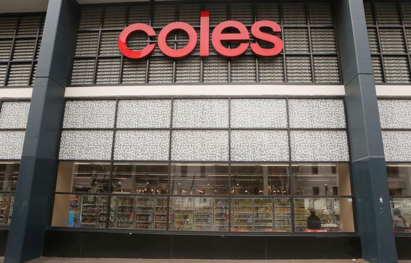 FILE PHOTO: Coles logo is seen on a facade of a Coles supermarket in Sydney, Australia, February 20, 2018. REUTERS/Daniel Munoz/File Photo