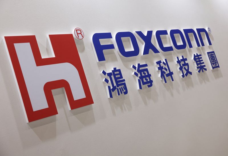 A signage at Foxconn booth at the International Automobile & Motorcycle Parts & Accessories Show (AMPA) trade show in Taipei, Taiwan, April 14, 2026. REUTERS/Edgar Su