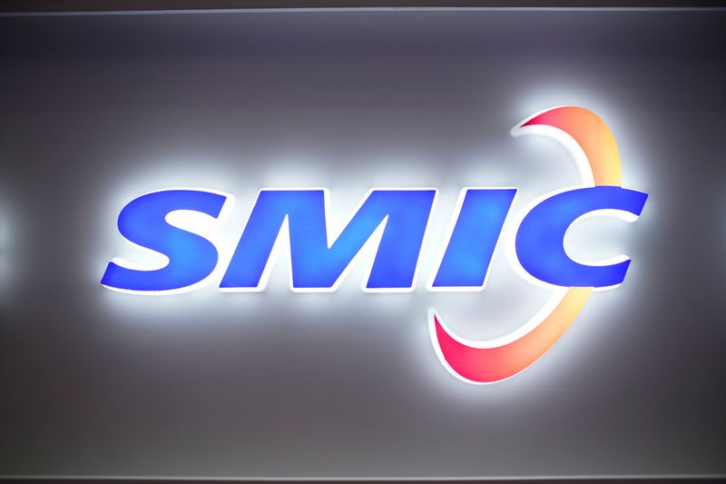 A logo of Semiconductor Manufacturing International Corporation (SMIC) is seen at China International Semiconductor Expo (IC China 2020) in Shanghai, China October 14, 2020. REUTERS/Aly Song