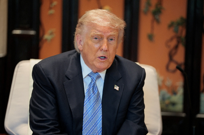 U.S. President Donald Trump speaks during a meeting with Chinese President Xi Jinping (not pictured) on the sidelines of a visit to the  Zhongnanhai Garden in Beijing, China, May 15, 2026. REUTERS/Evan Vucci/Pool