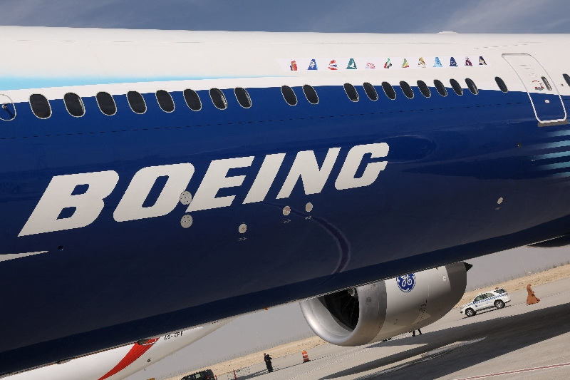 A Boeing plane is displayed at the Dubai Airshow, in Dubai, United Arab Emirates, November 17, 2025. REUTERS/Amr Alfiky