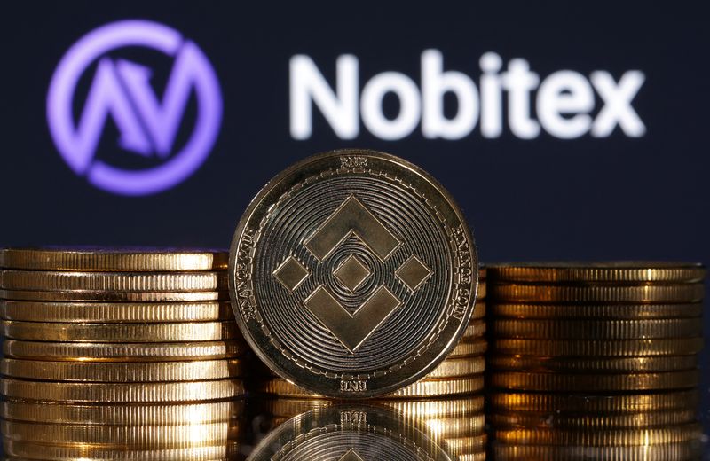 Representations of cryptocurrency Binance are seen in front of displayed Nobitex logo in this illustration taken November 3, 2022. REUTERS/Dado Ruvic/Illustration