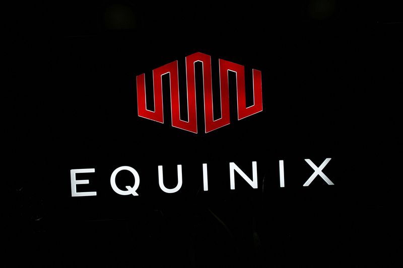 FILE PHOTO: The logo of Equinix is pictured at the entrance of a data center in Pantin, outside Paris, France, December 7, 2016.  REUTERS/Benoit Tessier/File Photo