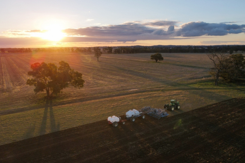 A drone view of Justin Everitt sowing wheat at his farm in Brocklesby, Australia, May 5, 2026. REUTERS/Hollie Adams