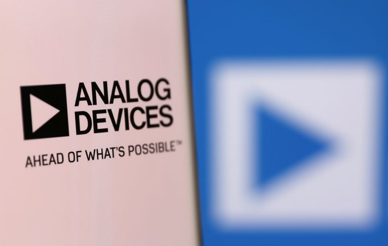 Analog Devices' logo is pictured on a smartphone in this illustration taken, December 4, 2021. REUTERS/Dado Ruvic/Illustration