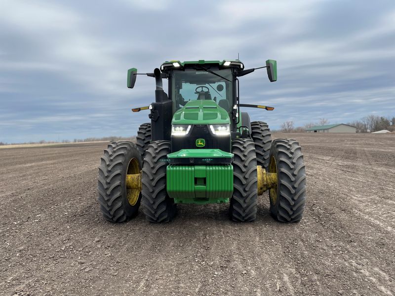 Deere & Co. 8R autonomous tractor is pictured at Jensen Test Farm in Bondurant, Iowa, U.S., April 28, 2022. REUTERS/Bianca Flowers