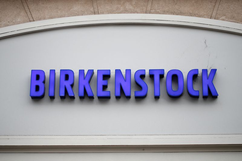 FILE PHOTO: A logo outside a Birkenstock footwear store in Paris, France, January 21, 2021. REUTERS/Benoit Tessier/File Photo/File Photo