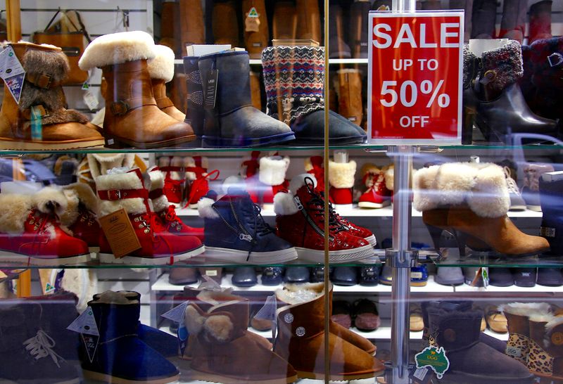 A Decker Brands UGG boots are displayed in the window of a retail store in central Sydney, Australia, August 24, 2017. REUTERS/David Gray/ File Photo