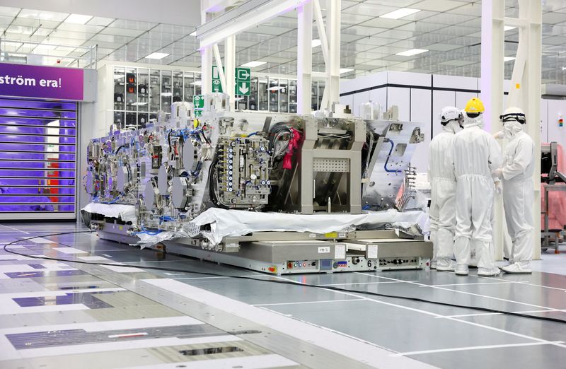 The bottom module of a $400-million High NA EUV machine made by ASML is shown at the headquarters of Belgian chip research lab IMEC. Once fully assembled, the machine will be used to develop and commercialize future generations of computer chips, in Leuven, Belgium, March 18, 2026. REUTERS/Piroschka van de Wouw