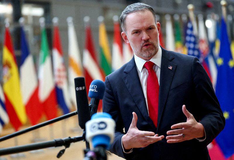 FILE PHOTO: U.S. Trade Representative Jamieson Greer speaks to the media in Brussels, Belgium, November 24, 2025. REUTERS/Piroschka van de Wouw/File Photo