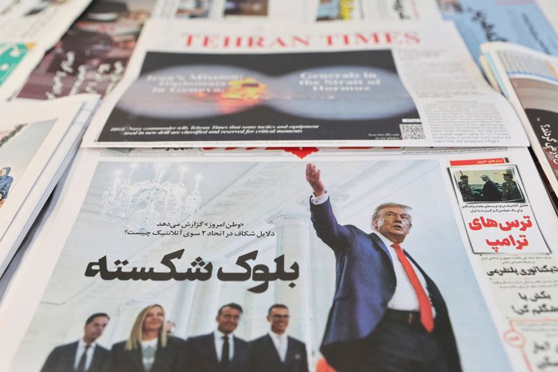 An Iranian newspaper with a cover photo of U.S. President Donald Trump, in Tehran, Iran, February 17, 2026. Majid Asgaripour/WANA (West Asia News Agency) via REUTERS