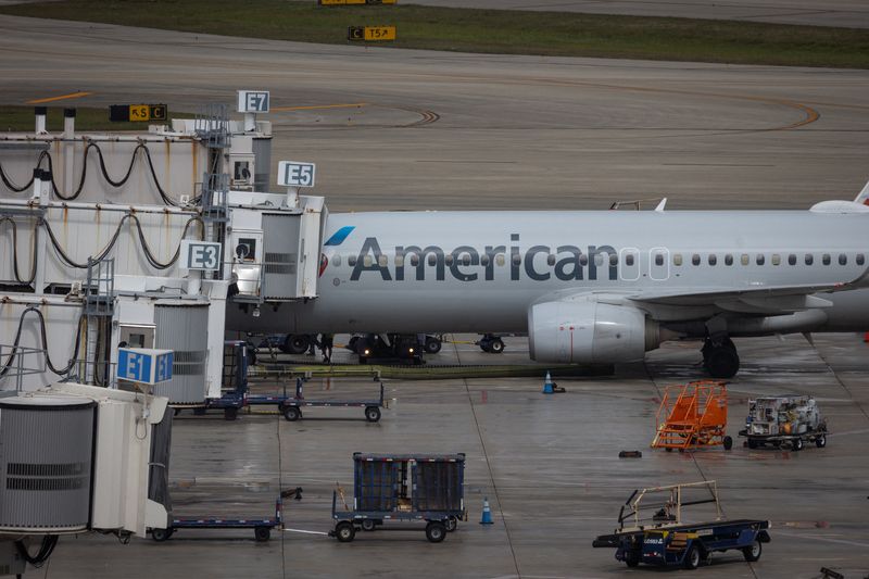 An American Airlines airplane sits parked at Fort Lauderdale - Hollywood International Airport, in Fort Lauderdale, Florida, U.S., April 23, 2026. REUTERS/Marco Bello