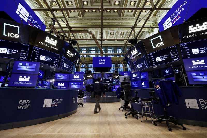 FILE PHOTO: A view inside the New York Stock Exchange (NYSE) on the day of Pershing Square Inc.'s IPO, in New York City, U.S., April 29, 2026. REUTERS/Brendan McDermid/File Photo