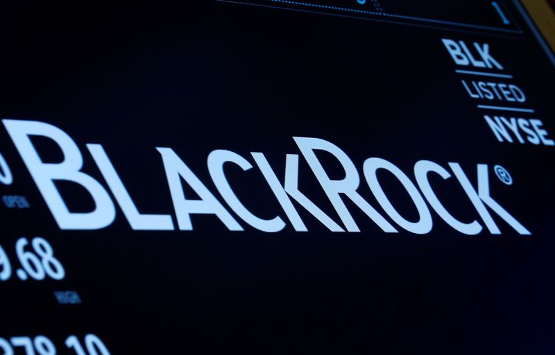 The company logo and trading information for BlackRock is displayed on a screen on the floor of the New York Stock Exchange (NYSE) in New York, U.S., March 30, 2017. REUTERS/Brendan McDermid