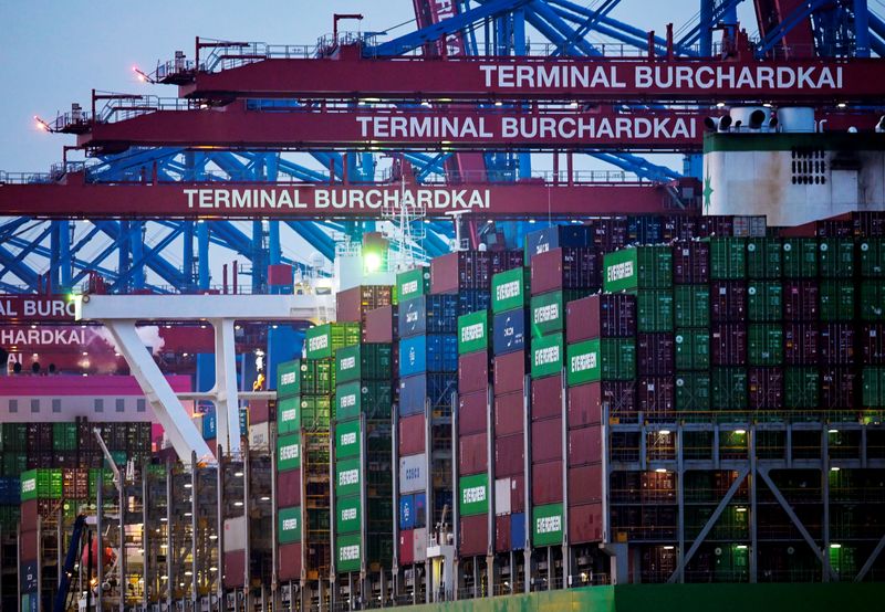 Panama-flagged container ship "Ever Goods" is seen at the loading terminal "Burchardkai", in the port of Hamburg, Germany, February 8, 2025. REUTERS/Fabian Bimmer