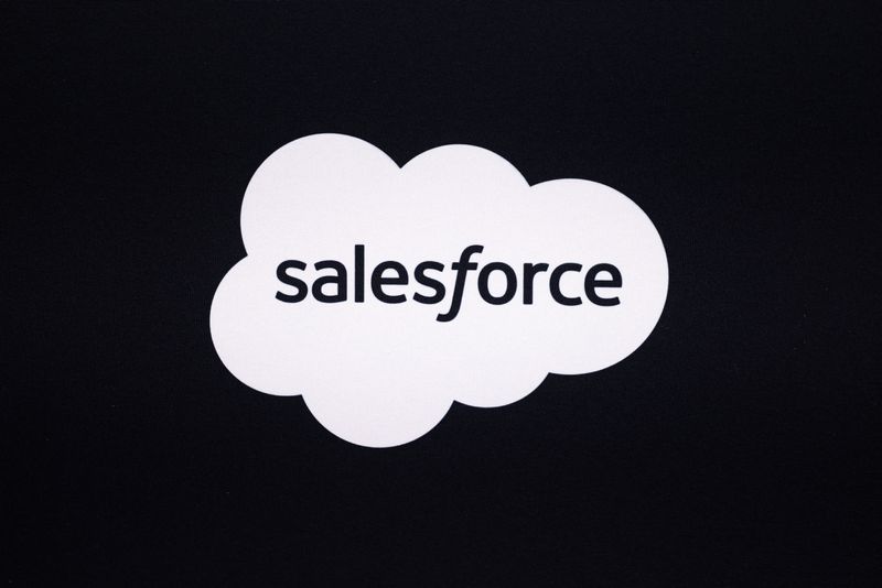 The logo for Salesforce is displayed at TIME's "A Year in TIME" event in New York City, U.S., December 10, 2025. REUTERS/Kylie Cooper
