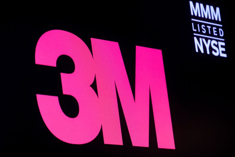 The company logo and trading information for 3M is displayed on a screen on the floor of the New York Stock Exchange (NYSE) in New York City, U.S., November 29, 2022.  REUTERS/Brendan McDermid