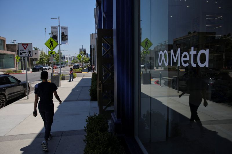 A woman walks by the Meta Lab in Los Angeles, California, U.S., May 20, 2026. REUTERS/Daniel Cole
