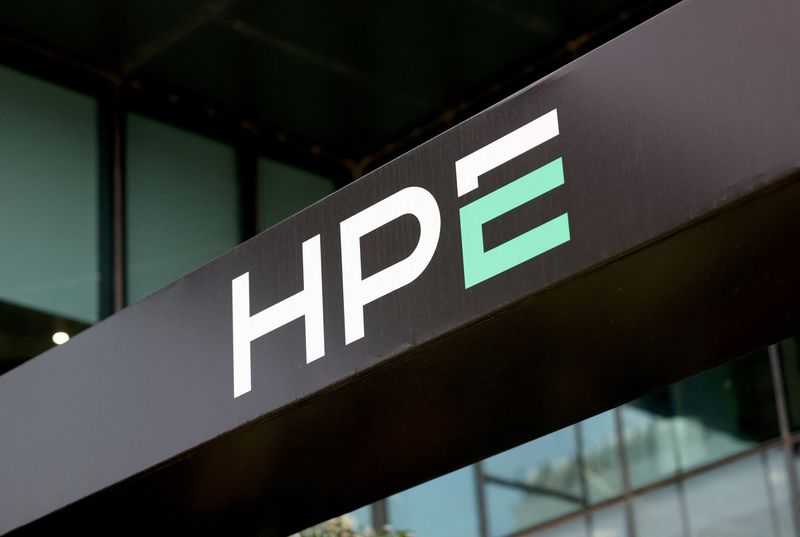 Logo of Hewlett Packard Enterprise (HPE) displayed inside the company's office building in Bengaluru, India, May 29, 2026. REUTERS/Priyanshu Singh
